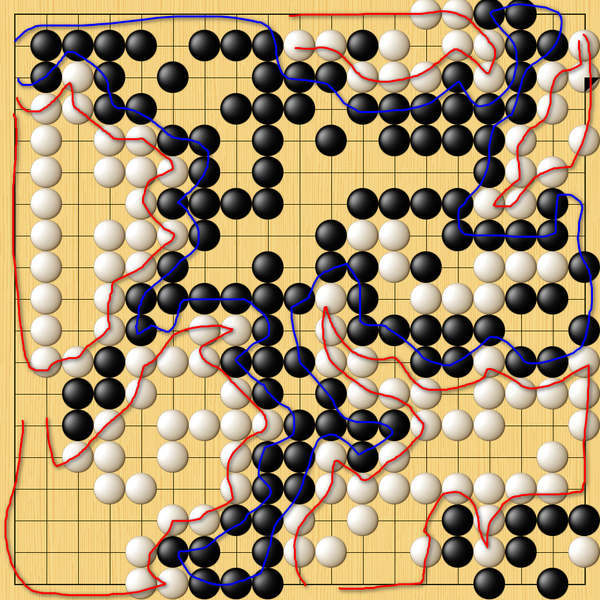 白棋有五条活龙，而黑棋仅有一条活龙，白胜 6.5 目